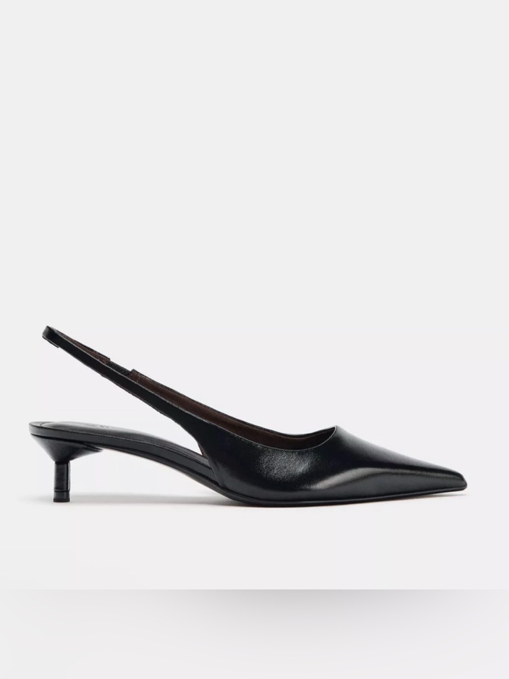 Classic Black Leather Slingback Pointed-Toe Kitten Heels size 9 - Picture 2 of 2